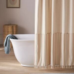 Anthropologie Louie Shower Curtain – Cotton Linen Tassel Hem 72” – NWT